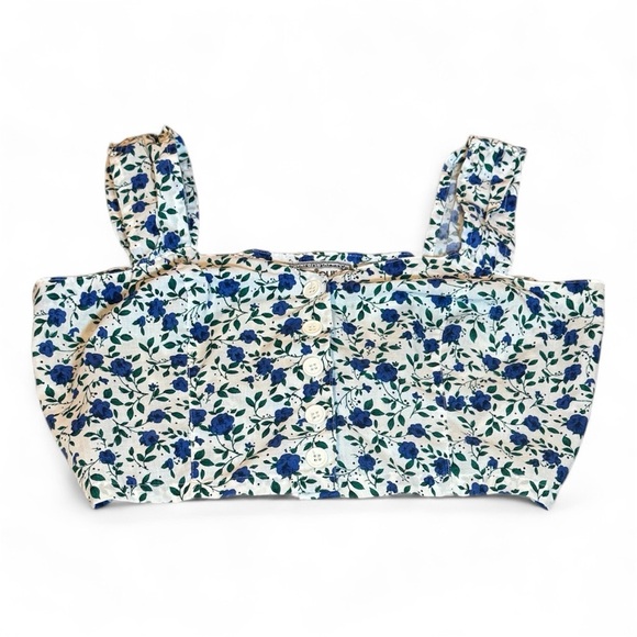 Bonjour Blue & White Gingham Camisole style cropped top size M - Picture 2 of 7